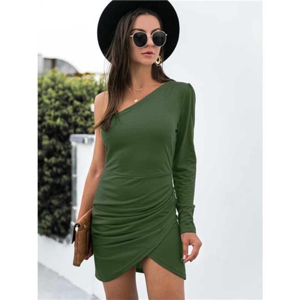 One Shoulder Ruched Bodycon Dress - Picture 7 of 12